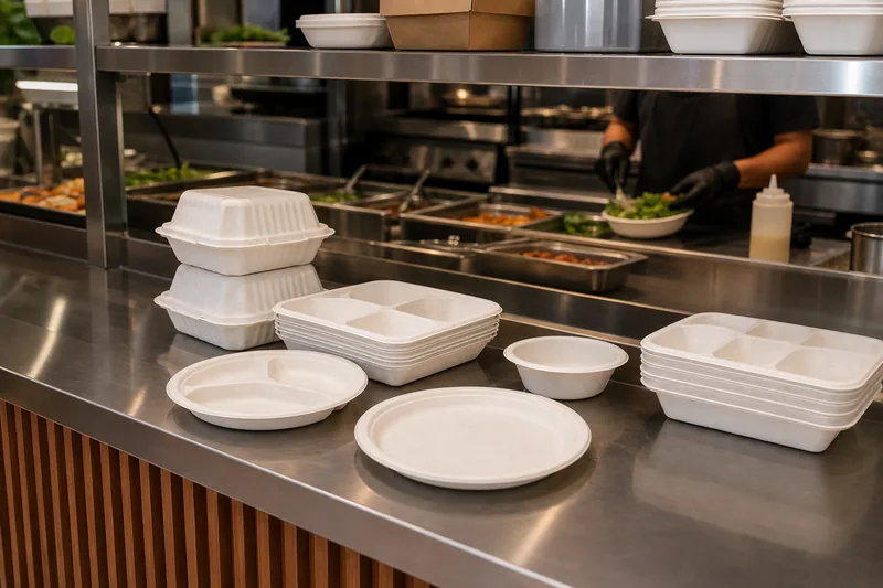 Quick-service restaurant counter with Eco-Friendly tableware